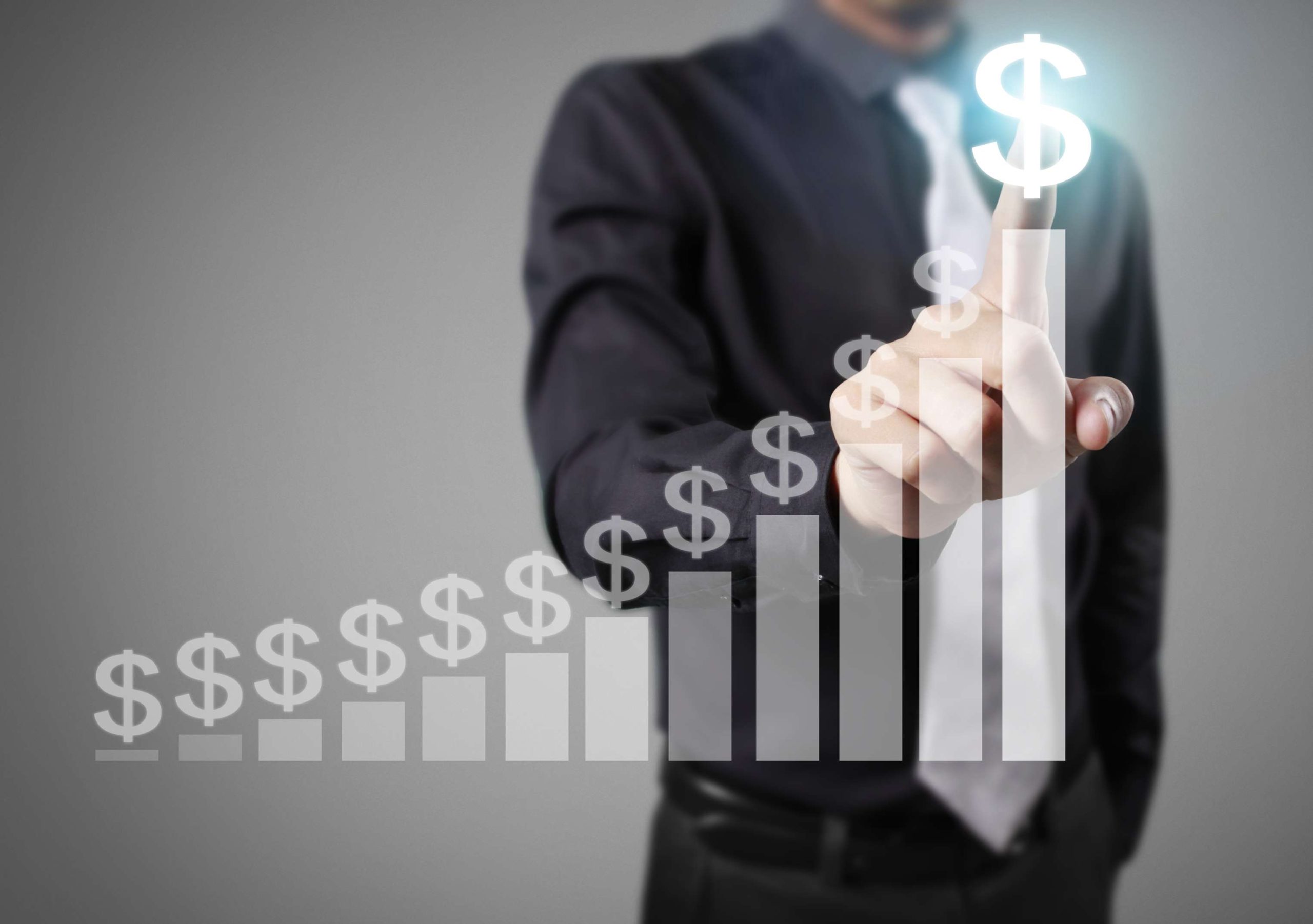 financial symbols coming from hand